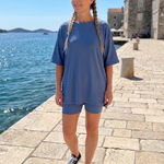 Clasia | Short Sleeve Crew Neck Top And Biker Shorts Set