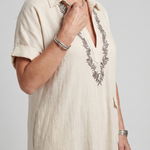Kalthea | Short Sleeve V Neck  Embroidered Detail Midi Dress