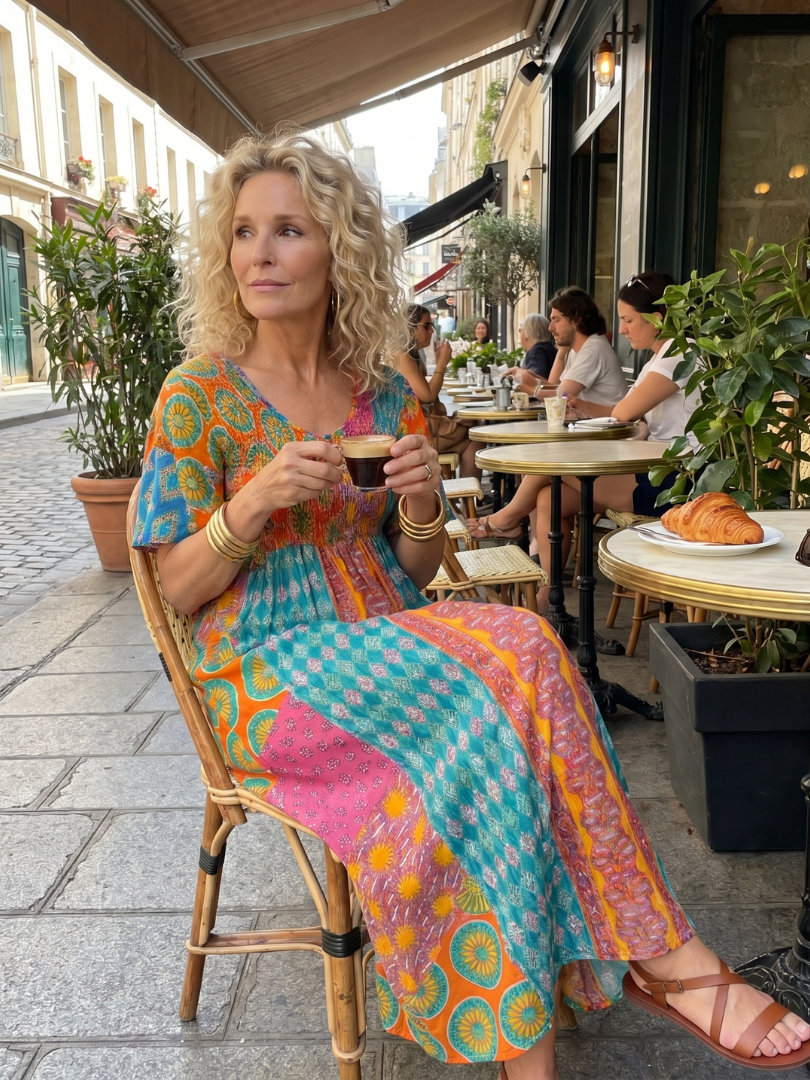 Gretandra | Mixed Print Short Sleeve Midi Dress
