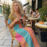 Gretandra | Mixed Print Short Sleeve Midi Dress
