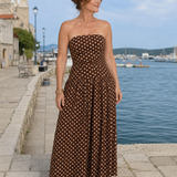 Romisette | Strapless Polka Dot Pattern Midi Dress