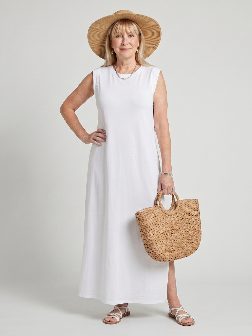 Liorania | Straight Silhouette Crew Neck Midi Dress