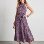 Tesdra | High Neck Floral Tiered Midi Dress
