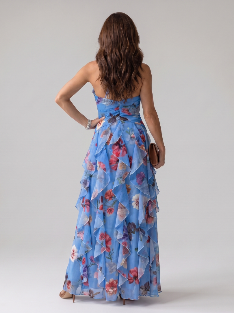 Liabeth | Halter Neck Ruched Bodice Floral Maxi Dress