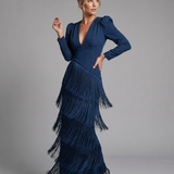 Milbeth | Long Sleeve Soft Fringe Skirt Midi Dress