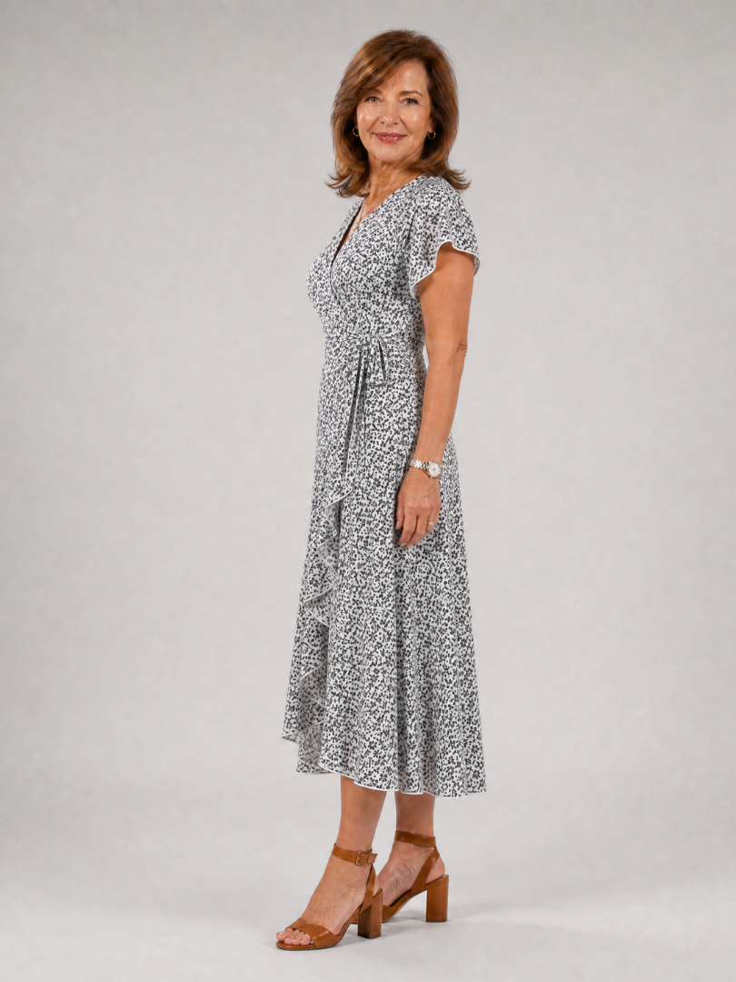 Vallette | Floral Wrap Ruffle Midi Dress