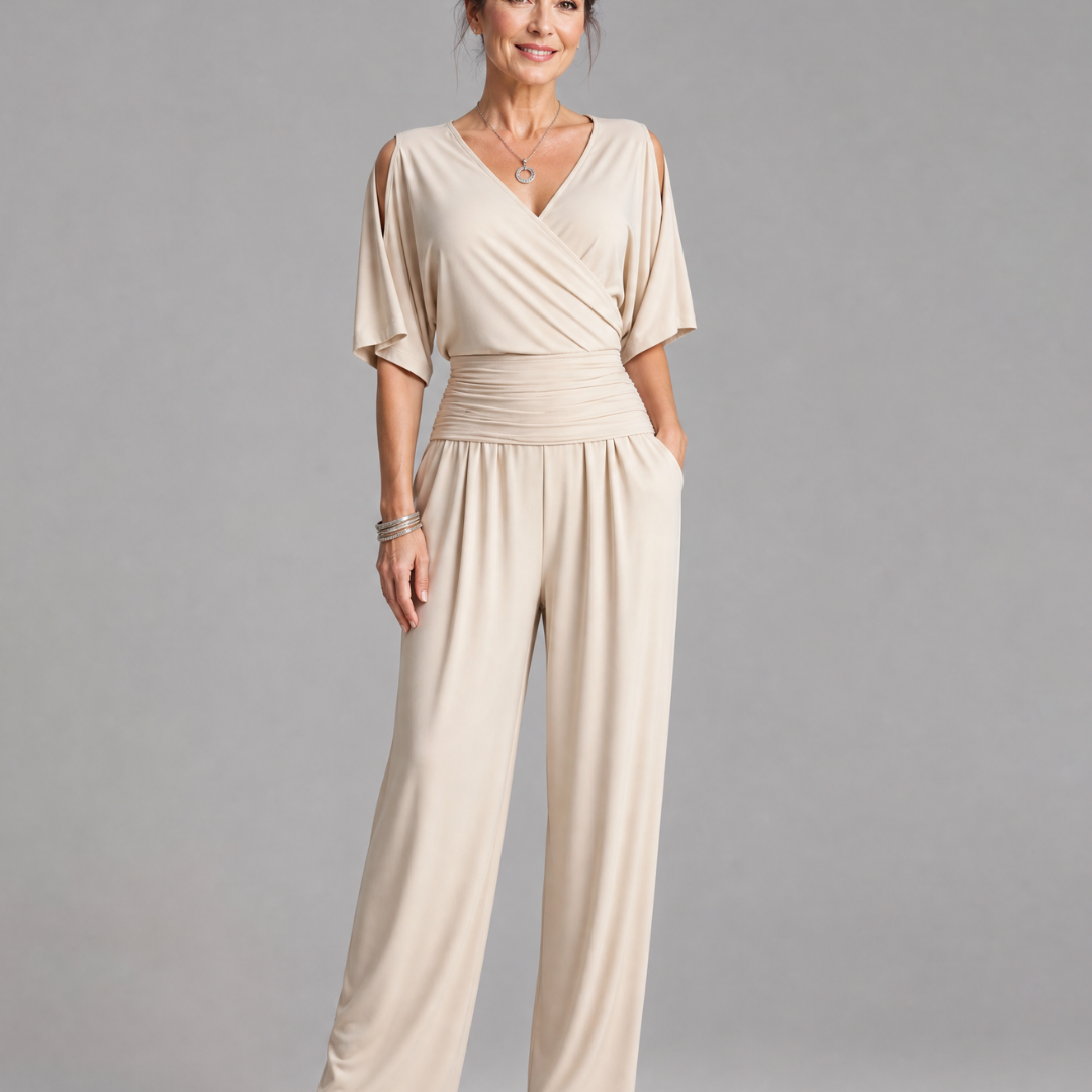 Noretta | Cold Shoulder Wrap Waist Relaxed Jumpsuit