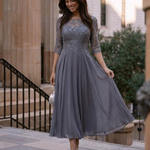 Solda | Lace Bodice Sheer Sleeve Midi Dress