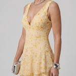 Sabda | Deep V Sleeveless Painterly Pattern Midi Dress
