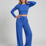 Lorlia | Long Sleeve Crew Neck Crop Top Pants Set