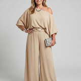 Rosetta | One Shoulder Wide Sleeve Top And Wide Leg Pants Set