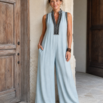 Zarbelle | Embroidered V Neck Sleeveless Wide Leg Jumpsuit