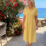 Roslora | Short Sleeve Stripe Pattern Midi Dress