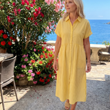 Roslora | Short Sleeve Stripe Pattern Midi Dress