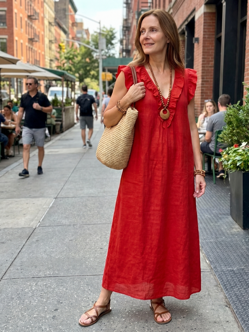 Briabeth | Ruffle Trim Sleeveless Neck Midi Dress