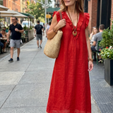 Briabeth | Ruffle Trim Sleeveless Neck Midi Dress
