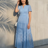 Camrina | V Neck Short Sleeve Tiered Midi Dress