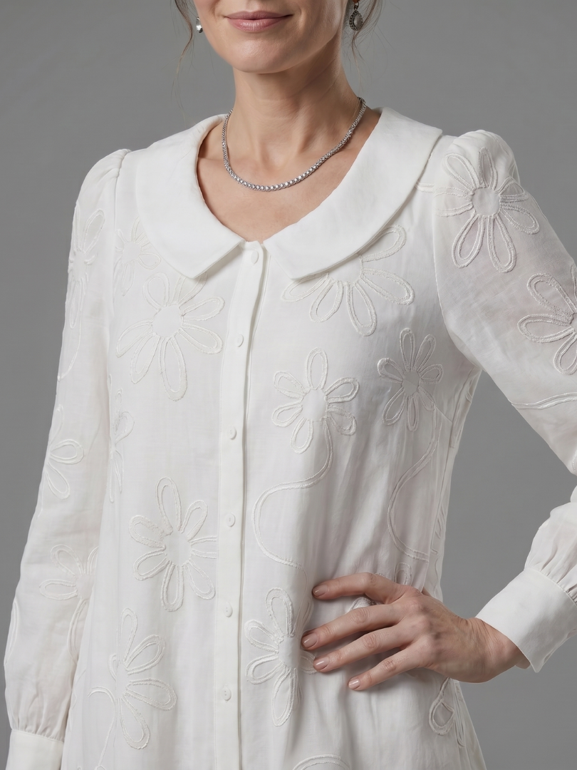 Eloney | Button Front Collar Knee Length Dress