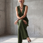 Renna | Deep V Waist Defined Wide Leg Jumpsuit