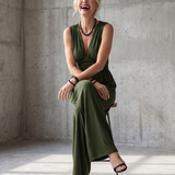 Renna | Deep V Waist Defined Wide Leg Jumpsuit