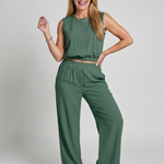 Nevine | Sleeveless Crew Neck Elastic Waist Leg Pants Set