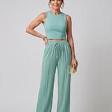 Dorney | Sleeveless Smooth Wide Leg Pants Set