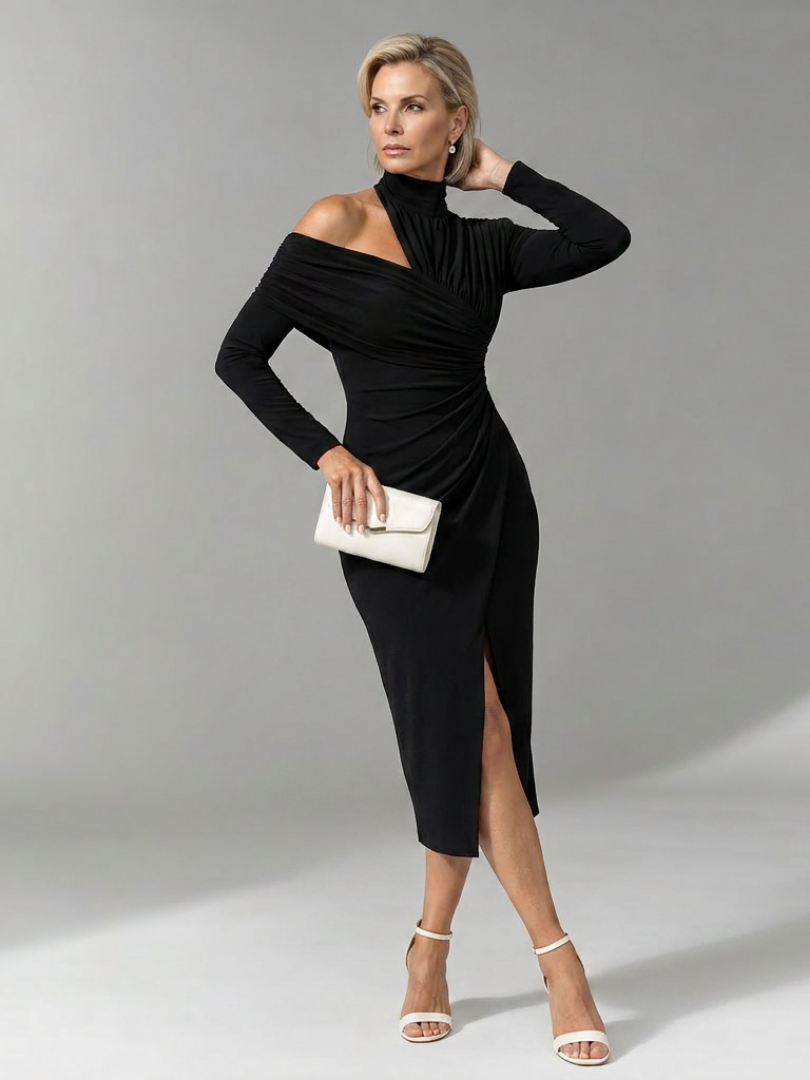Vesrin | One Shoulder Draped Midi Dress