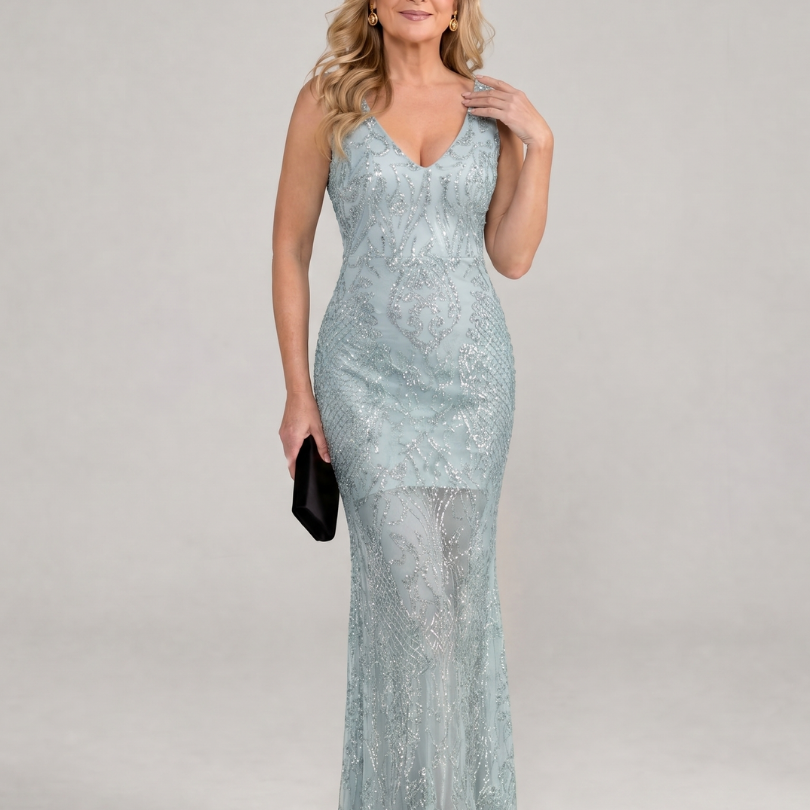 Verla | Sequin Sleeveless Sheer Panel Midi Dress
