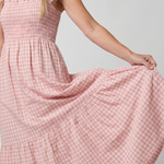 Sabdra | Sleeveless Square Neck Gingham Pattern Midi Dress