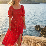 Giathea | Square Neck Floral Puff Sleeve Midi Dress