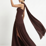 Fleurbelle | Cutout Neck Pleated Slit Maxi Dress