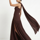 Fleurbelle | Cutout Neck Pleated Slit Maxi Dress