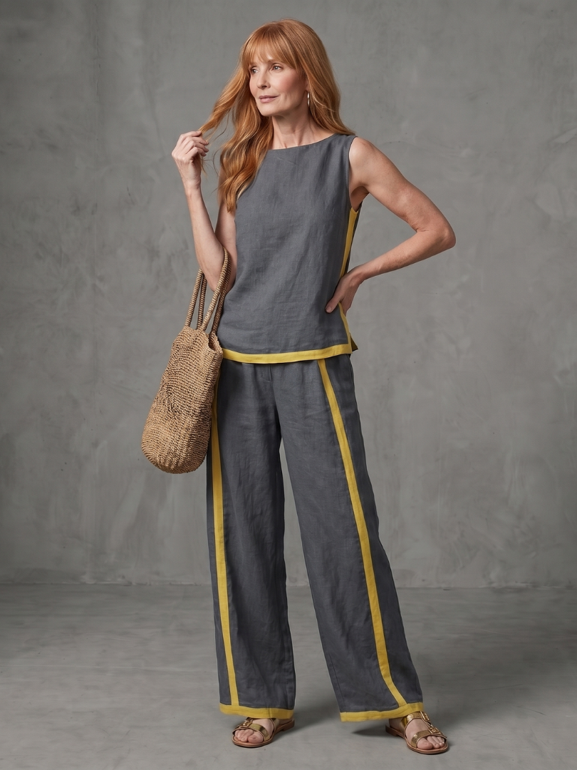 Julette | Sleeveless Top Wide Leg Contrast Pants Set