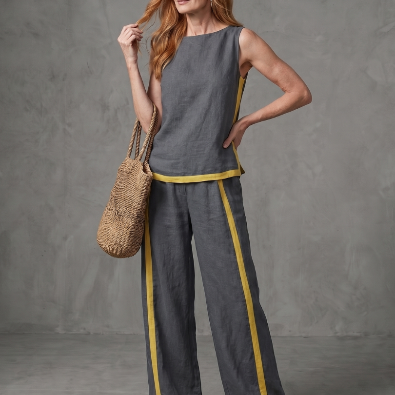 Julette | Sleeveless Top Wide Leg Contrast Pants Set