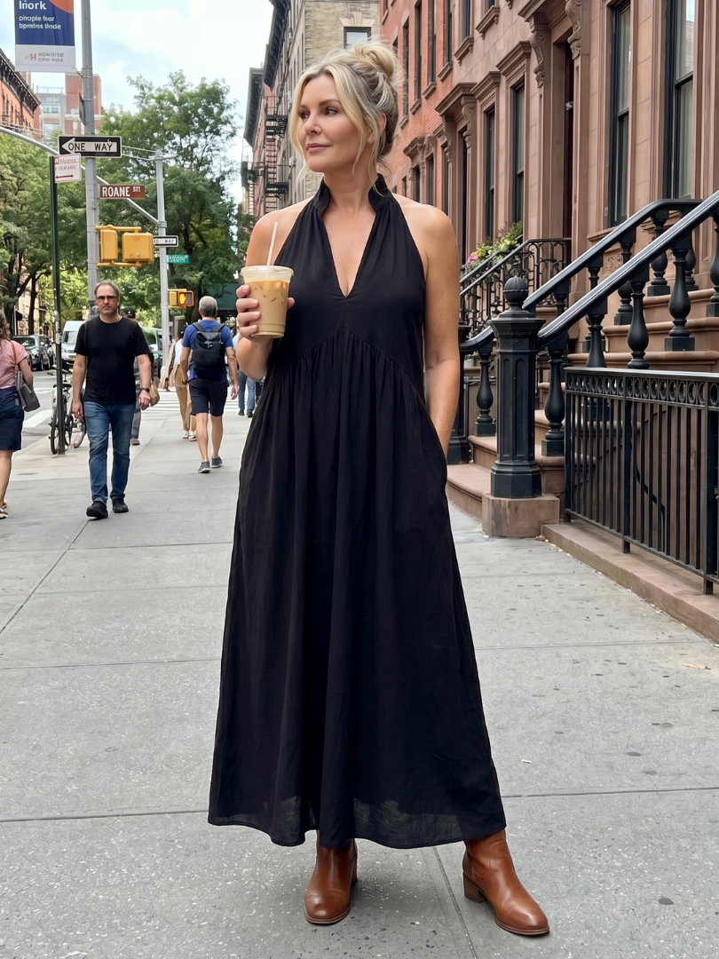 Elibelle | Halter Neck Relaxed Flowing Silhouette Midi Dress