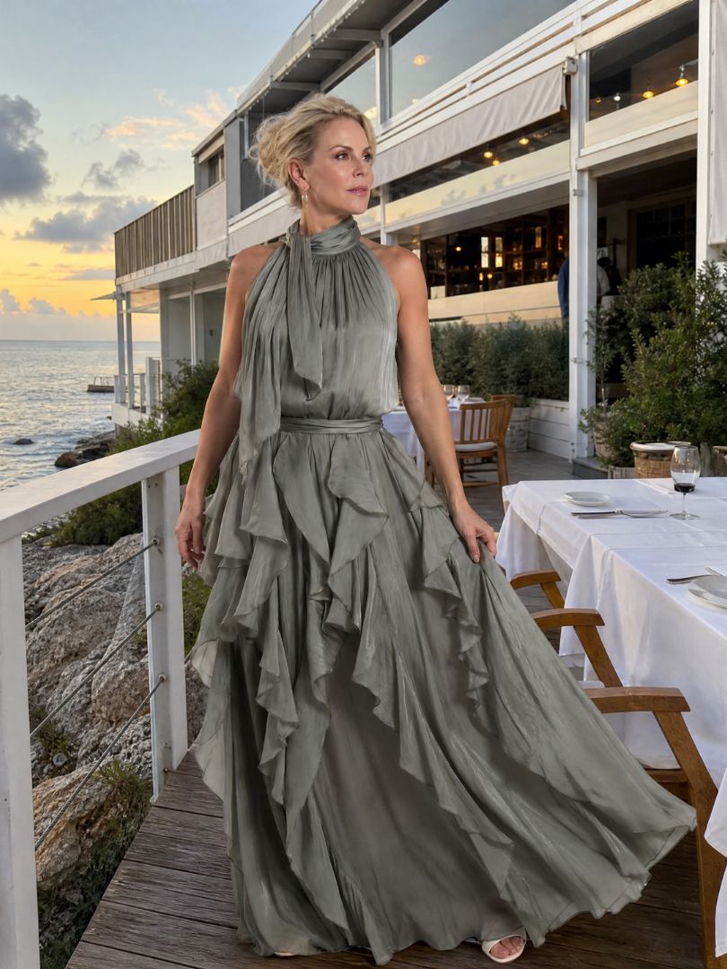 Tamsinmae | Halter Neck Ruffle Tiered Maxi Dress