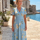 Serwynne | Floral Print Short Sleeve V Neck Midi Dress