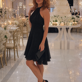 Roslia | Halter Neck Layered Hem Knee Length Dress