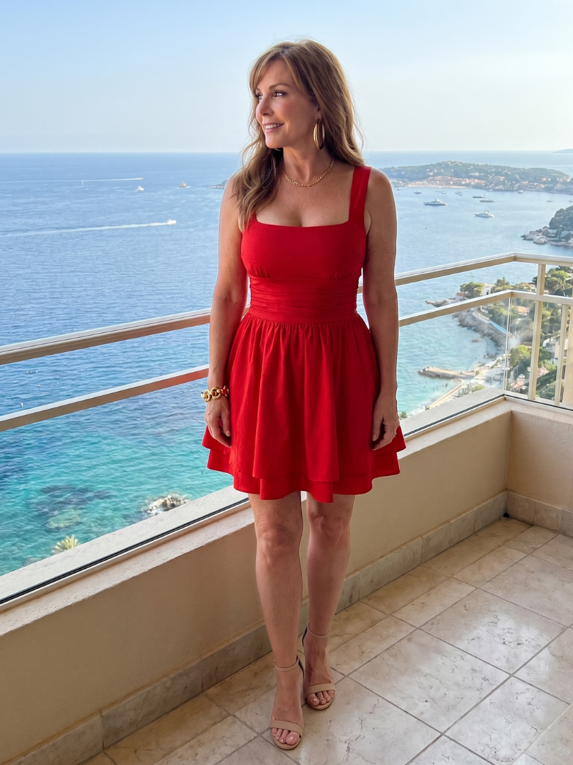 Halbeth | Sleeveless Square Neck Fitted Waist Mini Dress