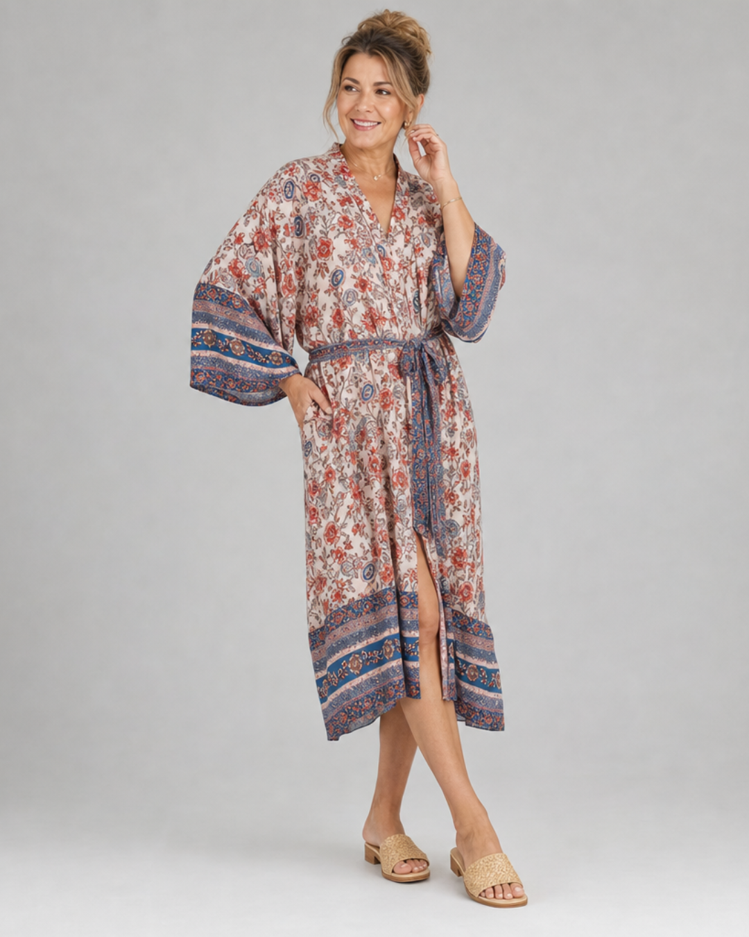 Fiossa | Floral Satin Wrap Lounge Robe