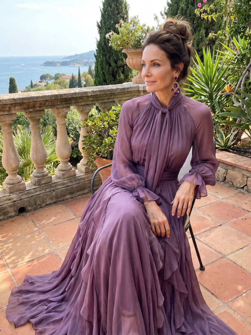 Sermae | Tie Neck Ruffle Tiered Maxi Dress