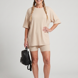 Clasia | Short Sleeve Crew Neck Top And Biker Shorts Set