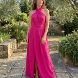 Camlora | Cross Halter Sleeveless Draped Midi Dress