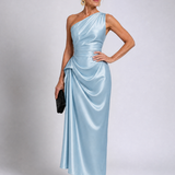 Celna | One Shoulder Draped Satin Midi Dress