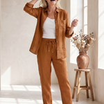 Elisette | Long Sleeve Shirt Tapered Pants Set