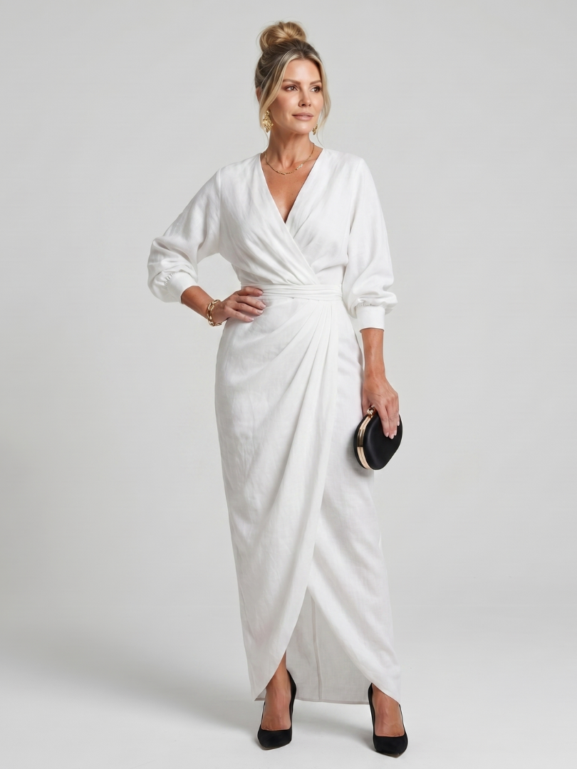 Senda | Long Sleeve Wrap Overlap Skirt Midi Dress