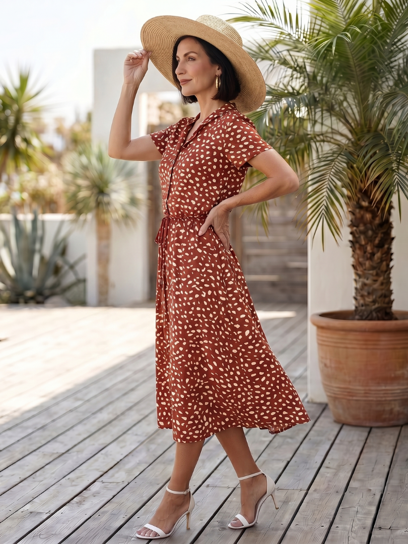 Milrin | Printed Button Front Belted Midi Dress