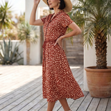 Milrin | Printed Button Front Belted Midi Dress