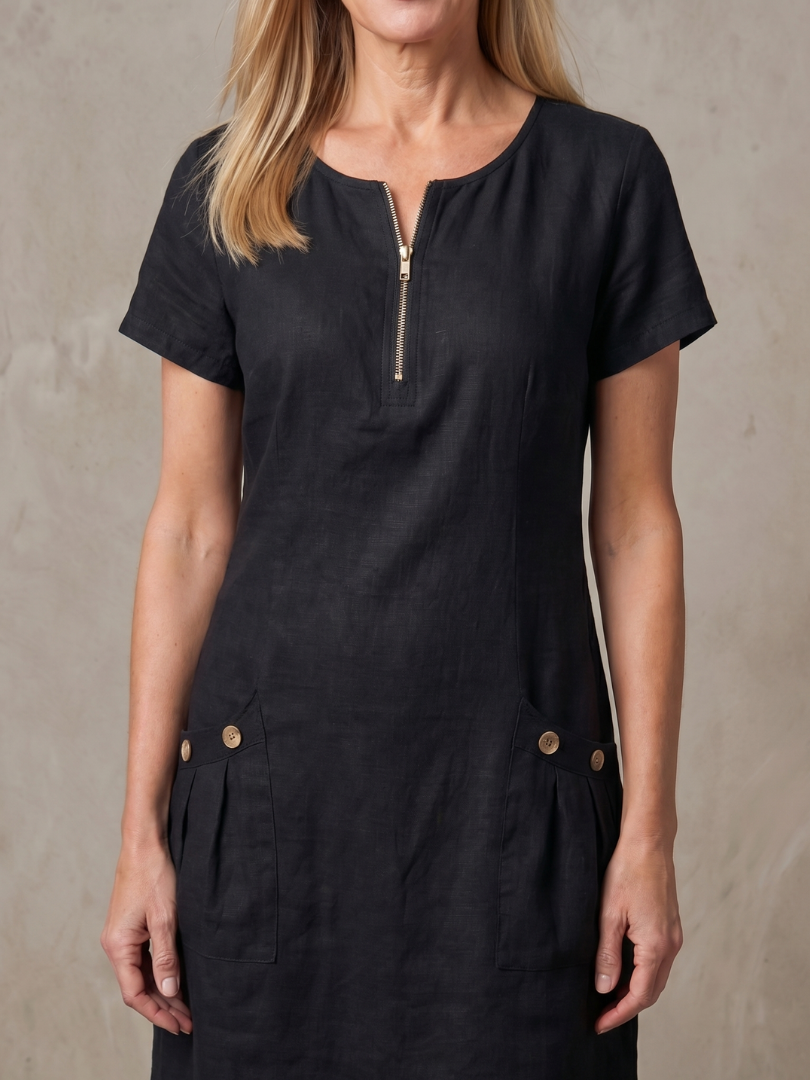 Callabelle | Zip Neck Pocket Detail Knee Length Dress
