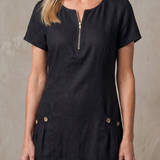 Callabelle | Zip Neck Pocket Detail Knee Length Dress